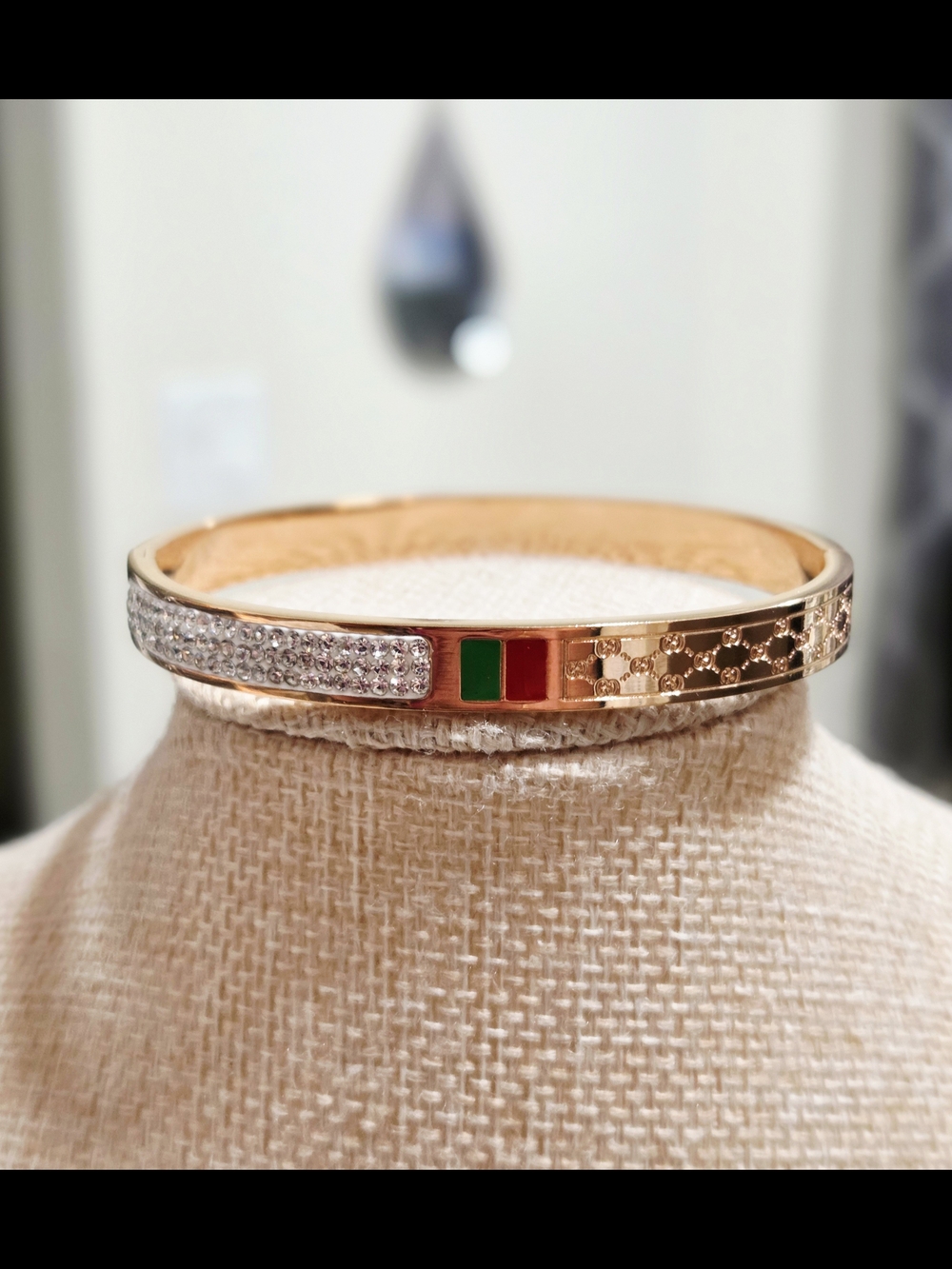 Designer Inspired Rose Gold Tone Crystal Bangle Bracelet